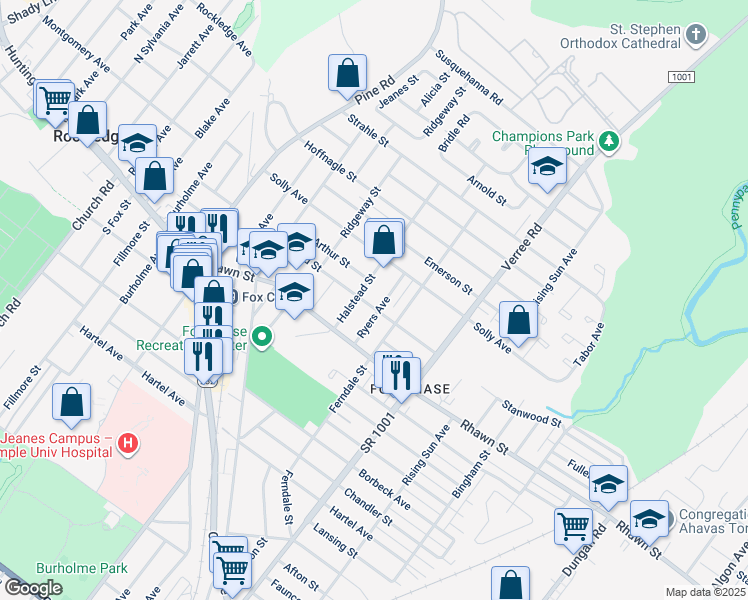 map of restaurants, bars, coffee shops, grocery stores, and more near 713 Stanwood Street in Philadelphia