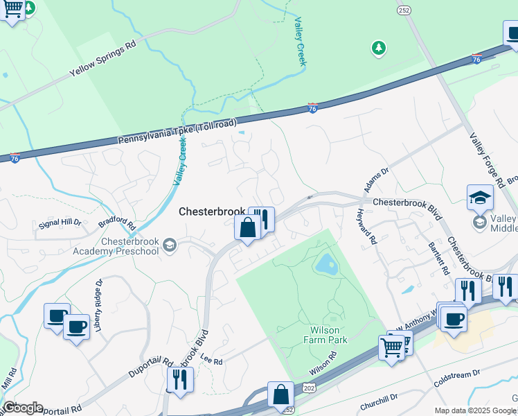 map of restaurants, bars, coffee shops, grocery stores, and more near 1705 Mountainview Drive in Wayne