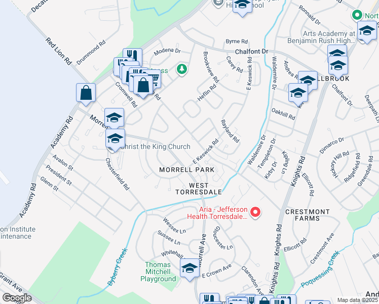 map of restaurants, bars, coffee shops, grocery stores, and more near 3357 Morrell Avenue in Philadelphia