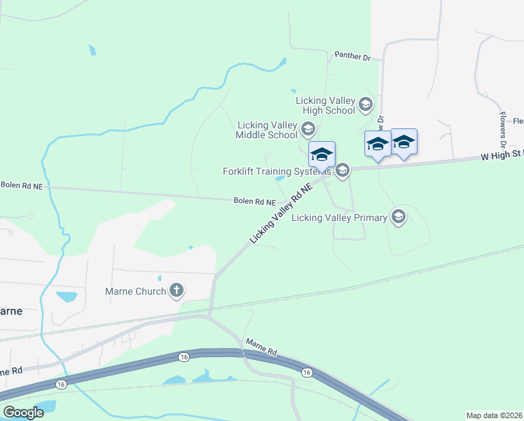 map of restaurants, bars, coffee shops, grocery stores, and more near 13462 Bolen Road Northeast in Newark
