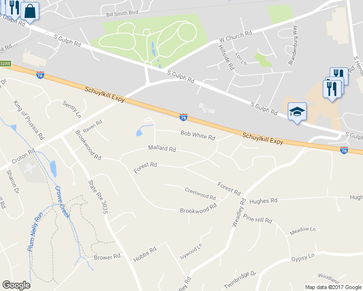 map of restaurants, bars, coffee shops, grocery stores, and more near 639 Mallard Road in Wayne