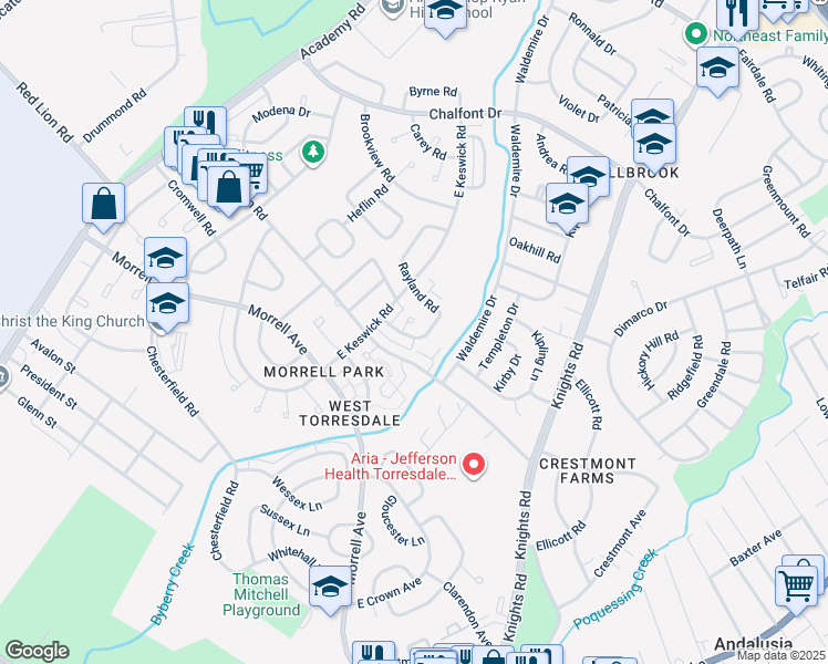 map of restaurants, bars, coffee shops, grocery stores, and more near 3635 Drumore Drive in Philadelphia
