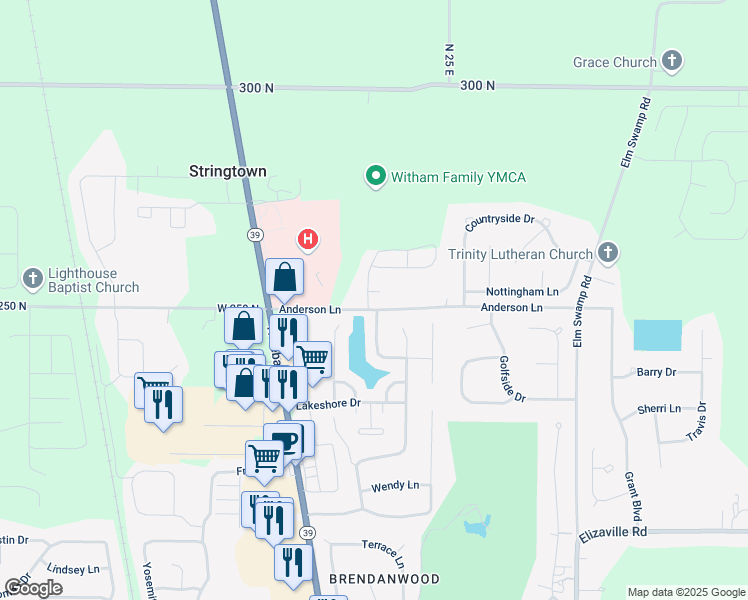 map of restaurants, bars, coffee shops, grocery stores, and more near 2436 Shorewood Drive in Lebanon
