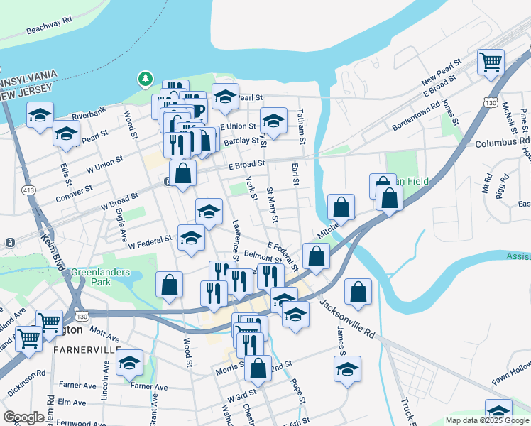 map of restaurants, bars, coffee shops, grocery stores, and more near 206 Jones Avenue in Burlington