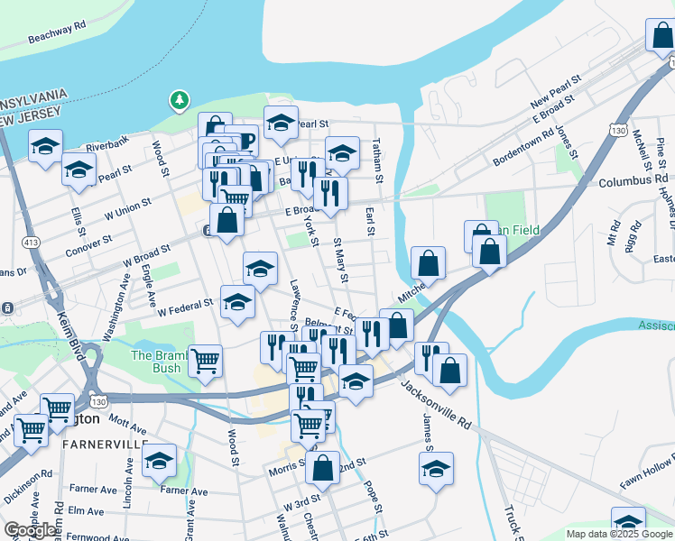 map of restaurants, bars, coffee shops, grocery stores, and more near 450 Saint Mary Street in Burlington