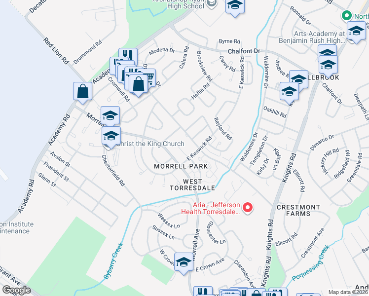 map of restaurants, bars, coffee shops, grocery stores, and more near 3357 Morrell Avenue in Philadelphia