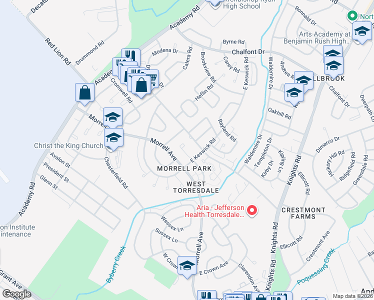 map of restaurants, bars, coffee shops, grocery stores, and more near 3357 Morrell Avenue in Philadelphia