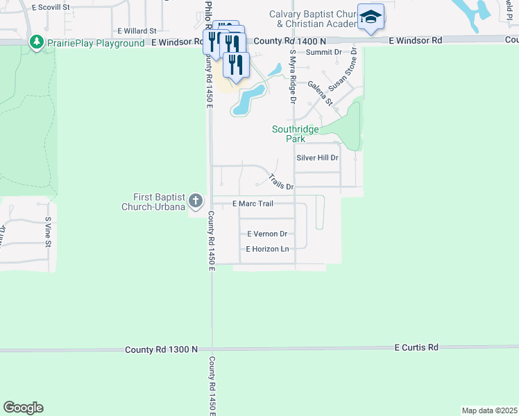 map of restaurants, bars, coffee shops, grocery stores, and more near 1606 East Lexington Drive in Urbana