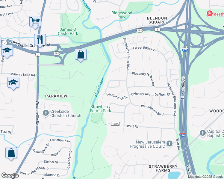 map of restaurants, bars, coffee shops, grocery stores, and more near 3721 Ellerdale Drive in Columbus