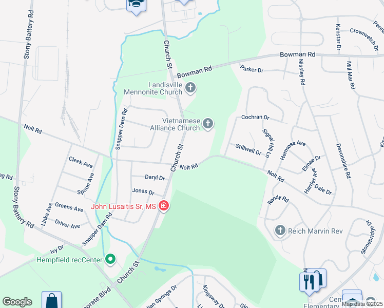 map of restaurants, bars, coffee shops, grocery stores, and more near 3485 Nolt Road in Landisville