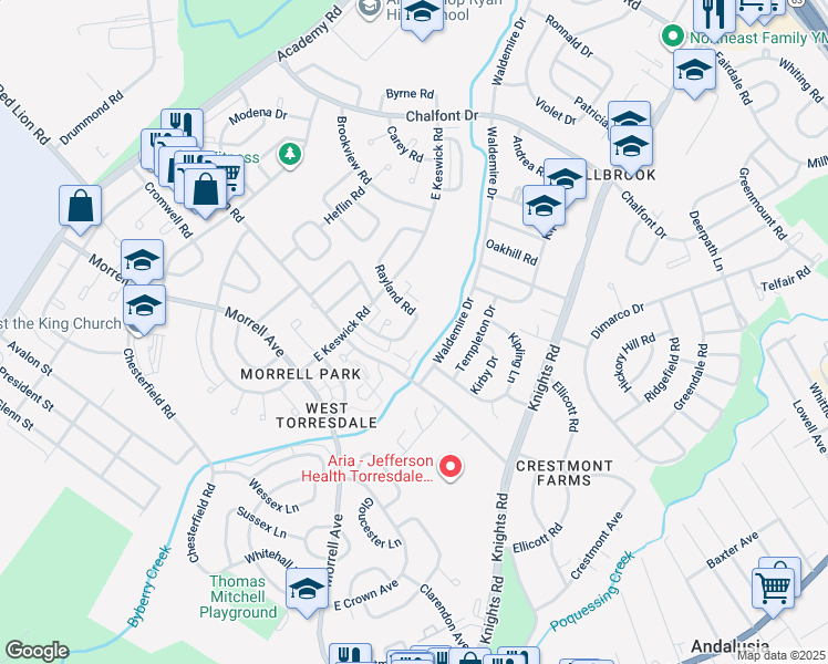 map of restaurants, bars, coffee shops, grocery stores, and more near 10777 Helmer Drive in Philadelphia