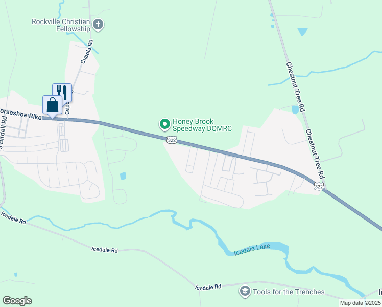 map of restaurants, bars, coffee shops, grocery stores, and more near 101 Keystone Court in Honey Brook