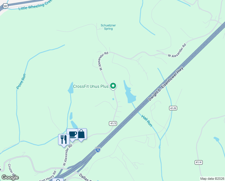 map of restaurants, bars, coffee shops, grocery stores, and more near 786 West Alexander Road in Valley Grove