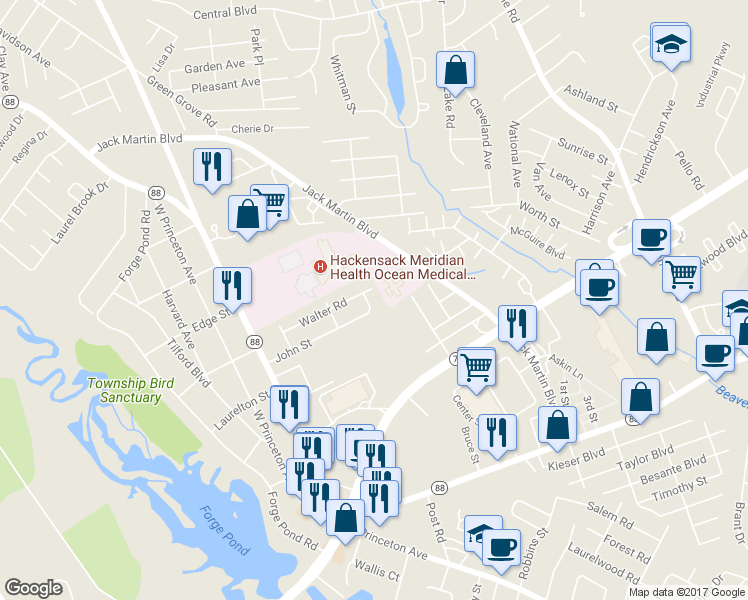 map of restaurants, bars, coffee shops, grocery stores, and more near 175 John Street in Brick