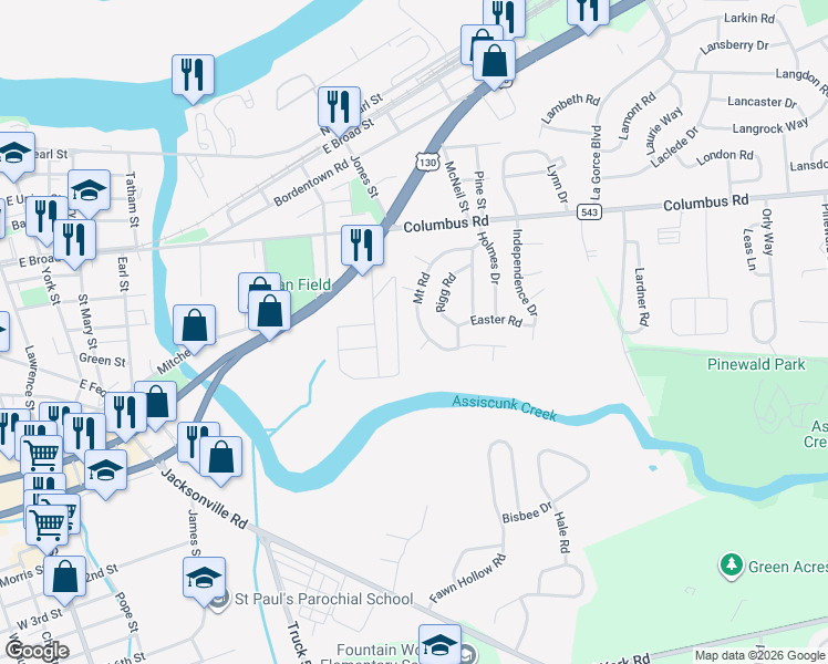 map of restaurants, bars, coffee shops, grocery stores, and more near 870 U.S. 130 in Burlington