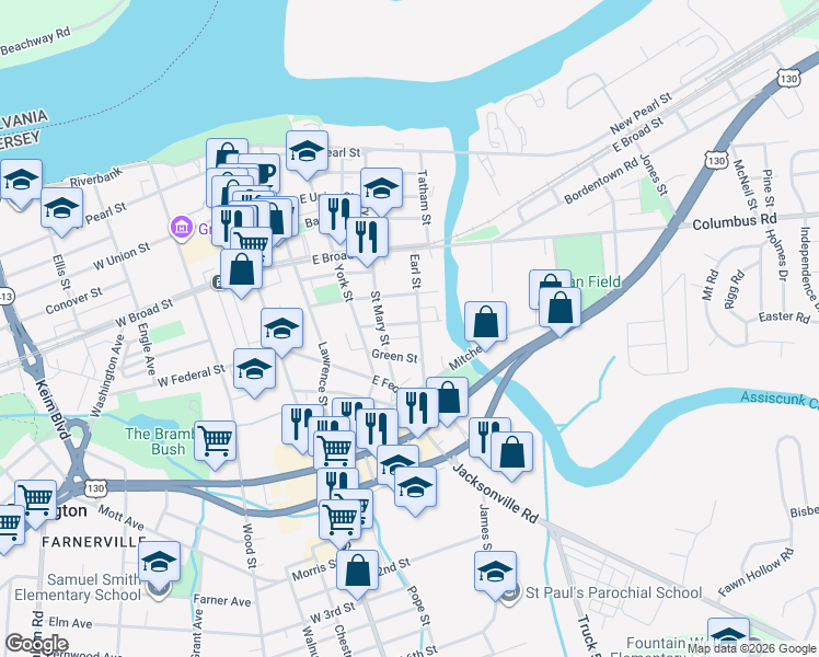 map of restaurants, bars, coffee shops, grocery stores, and more near 509 Linden Avenue in Burlington
