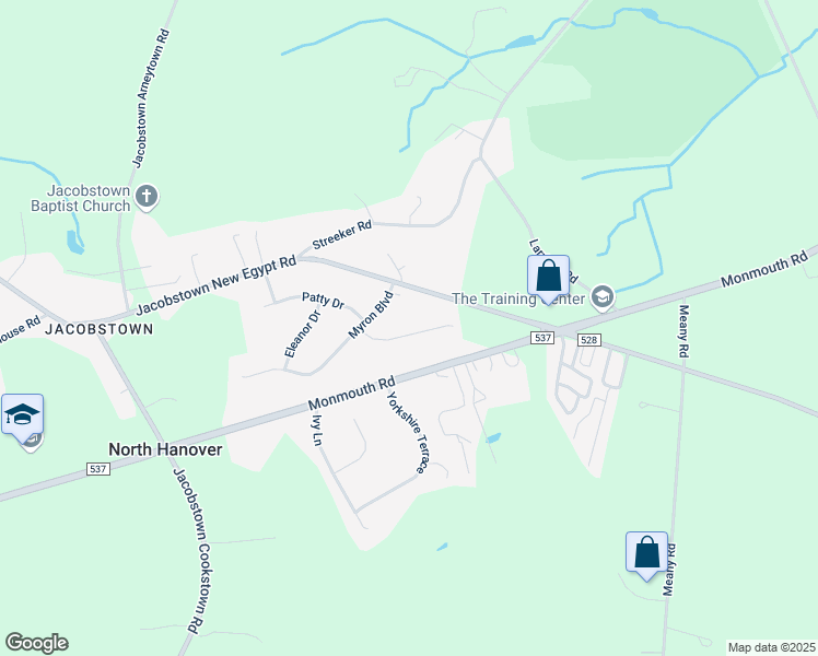 map of restaurants, bars, coffee shops, grocery stores, and more near 5 Marc Lane in Wrightstown