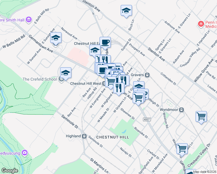 map of restaurants, bars, coffee shops, grocery stores, and more near in Philadelphia