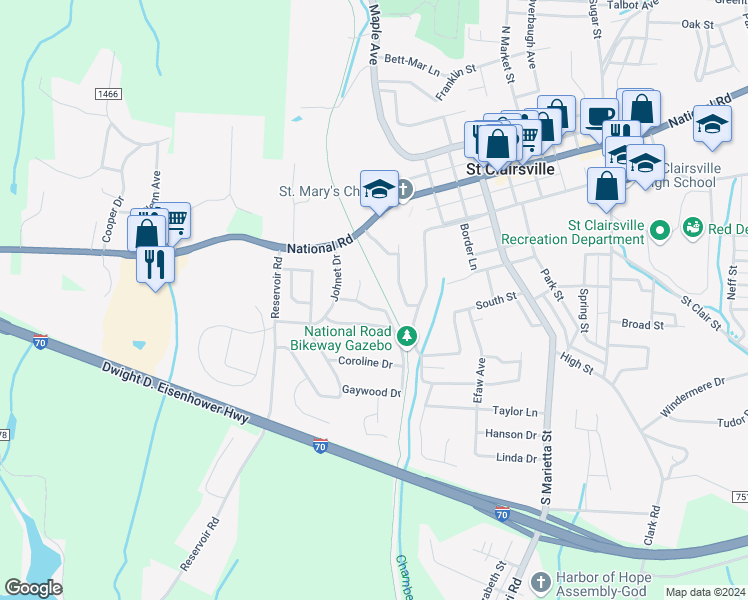 map of restaurants, bars, coffee shops, grocery stores, and more near 17 Iona Drive in Saint Clairsville