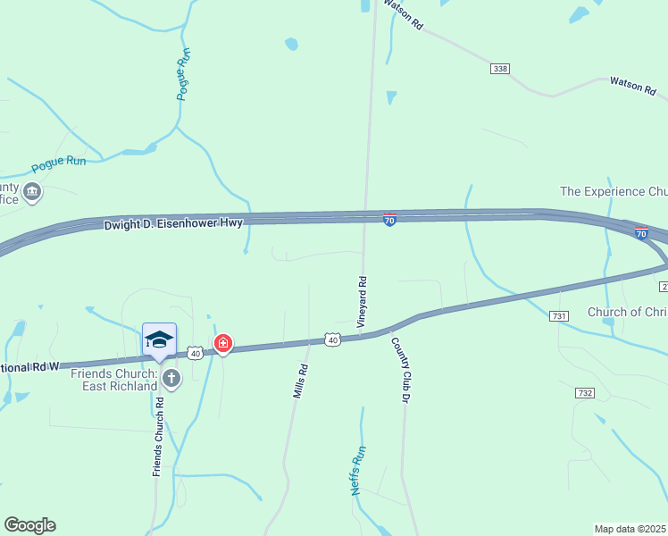 map of restaurants, bars, coffee shops, grocery stores, and more near 68138 Vineyard Road in Saint Clairsville
