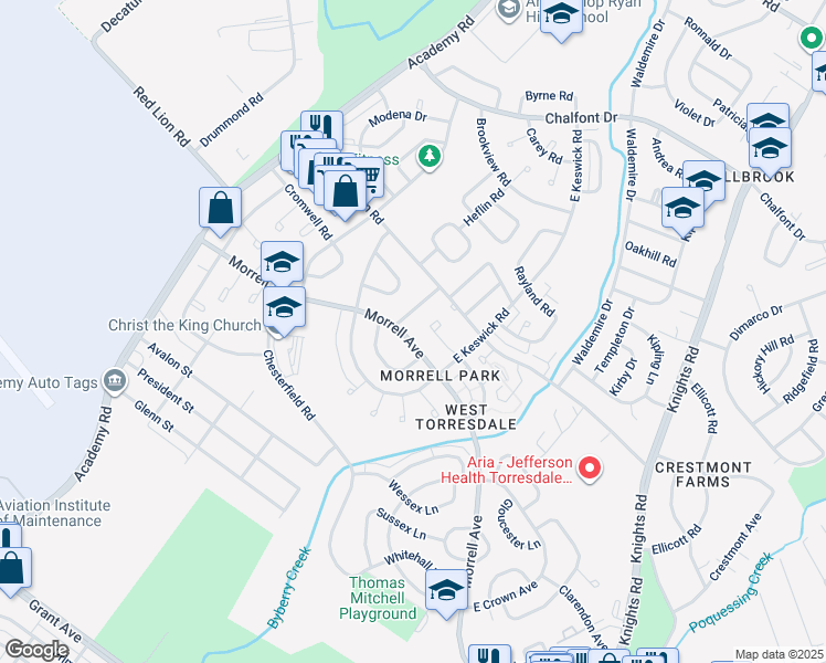 map of restaurants, bars, coffee shops, grocery stores, and more near 3331 Morrell Avenue in Philadelphia