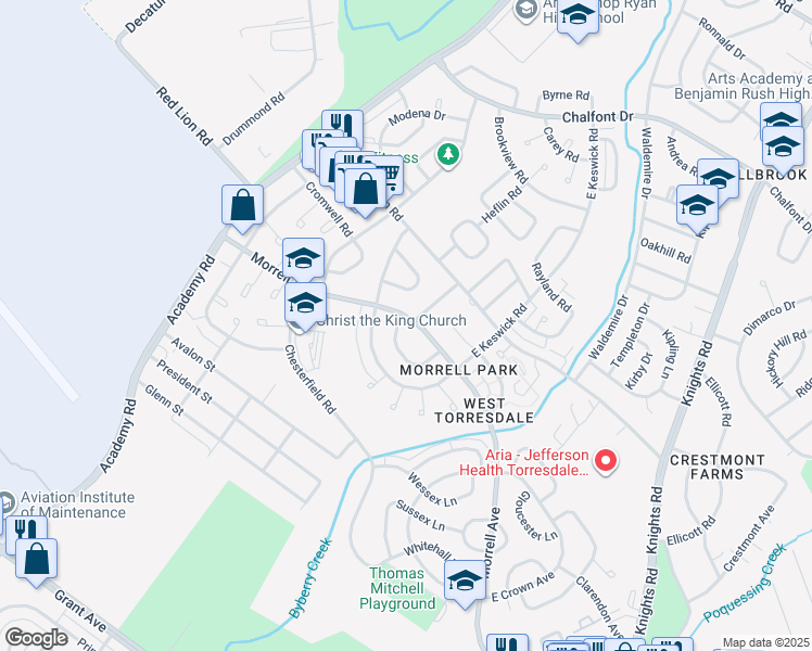 map of restaurants, bars, coffee shops, grocery stores, and more near 3322 Morrell Avenue in Philadelphia