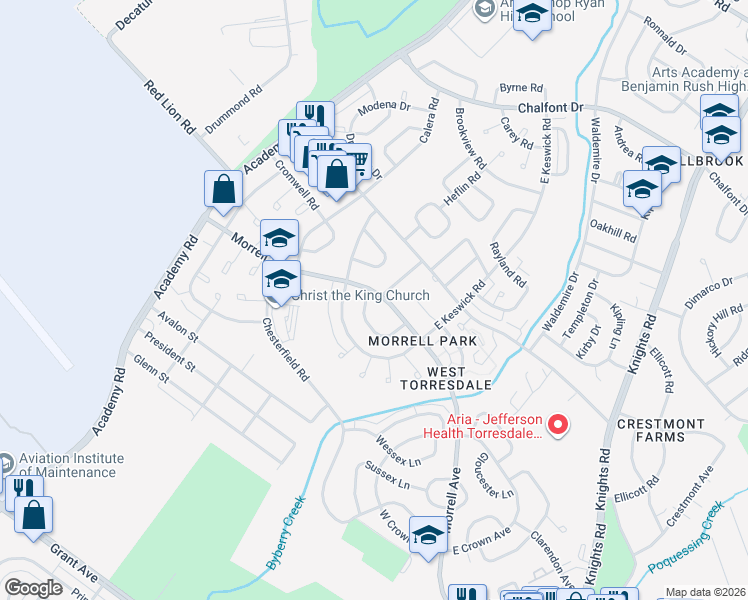 map of restaurants, bars, coffee shops, grocery stores, and more near 3322 Morrell Avenue in Philadelphia