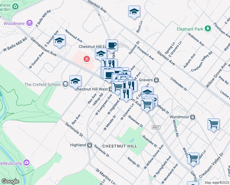 map of restaurants, bars, coffee shops, grocery stores, and more near in Philadelphia