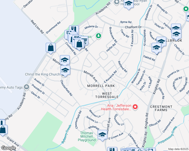 map of restaurants, bars, coffee shops, grocery stores, and more near 3329 Morrell Avenue in Philadelphia