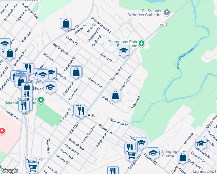 map of restaurants, bars, coffee shops, grocery stores, and more near 8233 Verree Road in Philadelphia