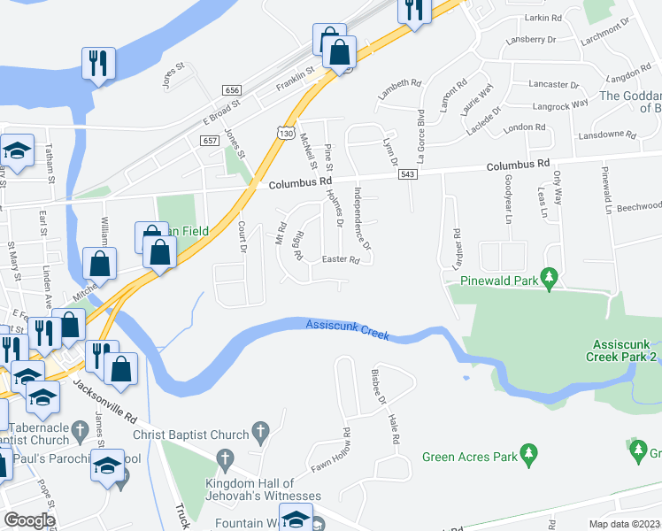 map of restaurants, bars, coffee shops, grocery stores, and more near 944 Easter Road in Burlington