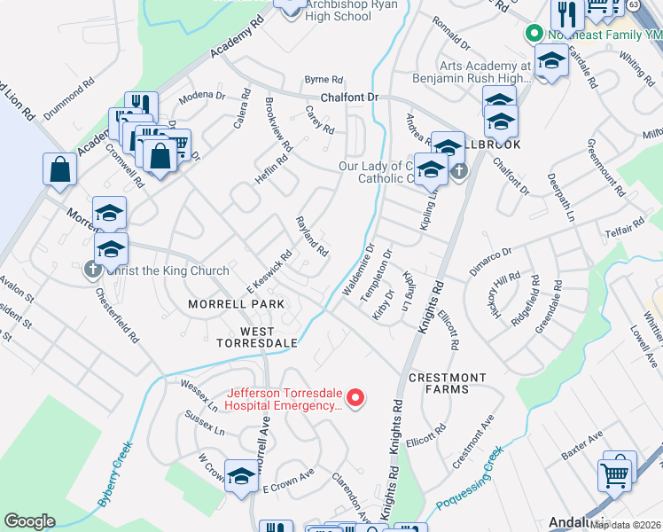 map of restaurants, bars, coffee shops, grocery stores, and more near 10765 Helmer Drive in Philadelphia
