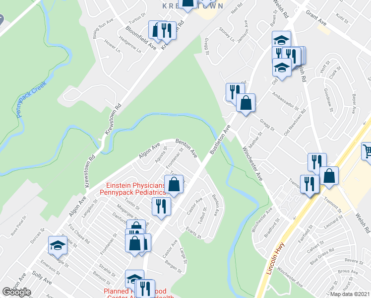 map of restaurants, bars, coffee shops, grocery stores, and more near 1805 Carwithan Street in Philadelphia