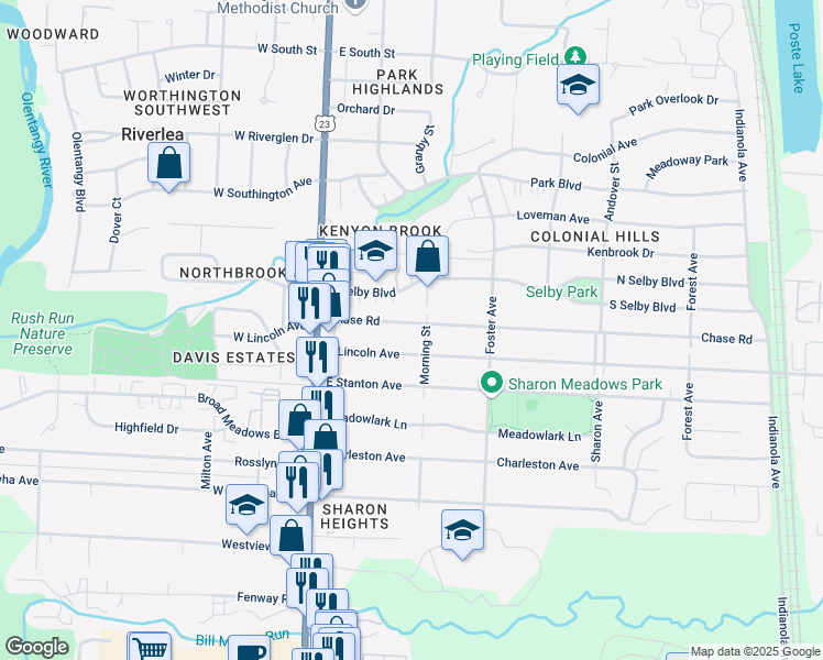 map of restaurants, bars, coffee shops, grocery stores, and more near 164 East Lincoln Avenue in Columbus