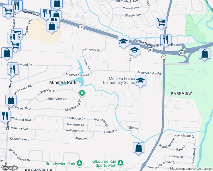 map of restaurants, bars, coffee shops, grocery stores, and more near 4950 Cotton Quail Court in Columbus