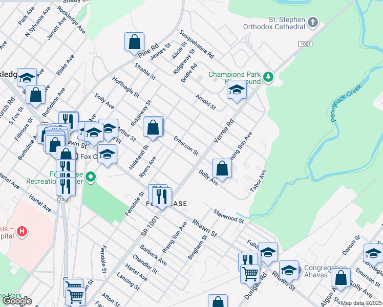 map of restaurants, bars, coffee shops, grocery stores, and more near 822 Emerson Street in Philadelphia