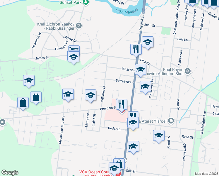 map of restaurants, bars, coffee shops, grocery stores, and more near 77 Williams Street in Lakewood