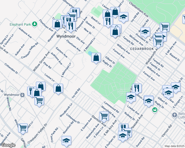 map of restaurants, bars, coffee shops, grocery stores, and more near 1046 Hazelwood Drive in Philadelphia