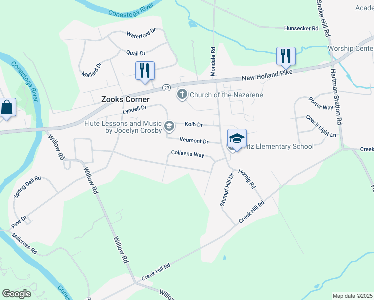 map of restaurants, bars, coffee shops, grocery stores, and more near 2149 Colleens Way in Lancaster