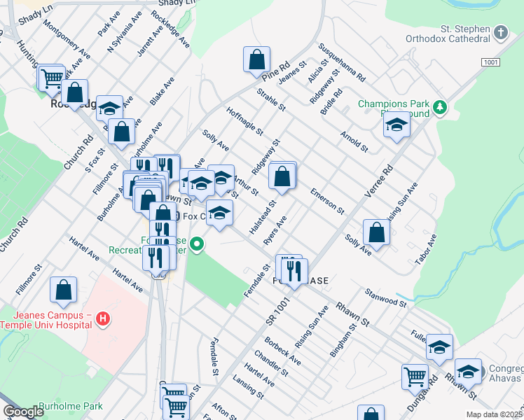 map of restaurants, bars, coffee shops, grocery stores, and more near 635 Stanwood Street in Philadelphia