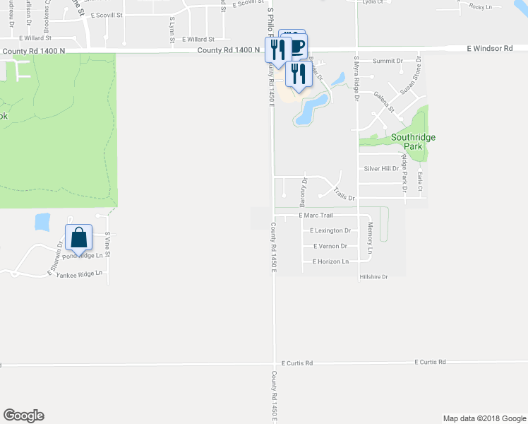 map of restaurants, bars, coffee shops, grocery stores, and more near 3305 South Philo Road in Urbana