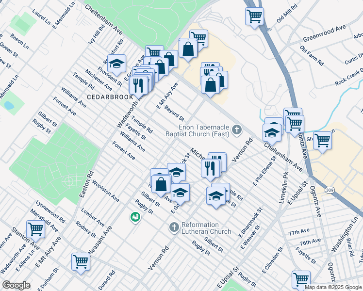 map of restaurants, bars, coffee shops, grocery stores, and more near 8126 Michener Avenue in Philadelphia