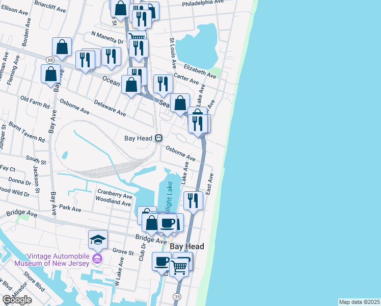 map of restaurants, bars, coffee shops, grocery stores, and more near 917 Ocean Avenue North in Surf City