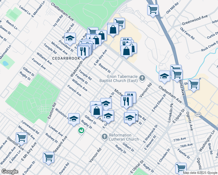 map of restaurants, bars, coffee shops, grocery stores, and more near 8126 Michener Avenue in Philadelphia