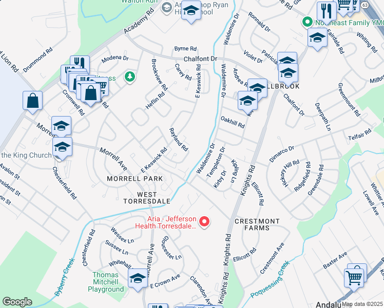 map of restaurants, bars, coffee shops, grocery stores, and more near 10797 Helmer Drive in Philadelphia