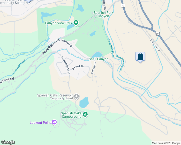 map of restaurants, bars, coffee shops, grocery stores, and more near 2583 South Hawk Drive in Spanish Fork