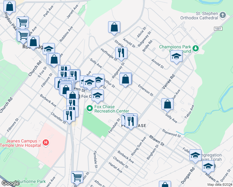 map of restaurants, bars, coffee shops, grocery stores, and more near 635 Stanwood Street in Philadelphia