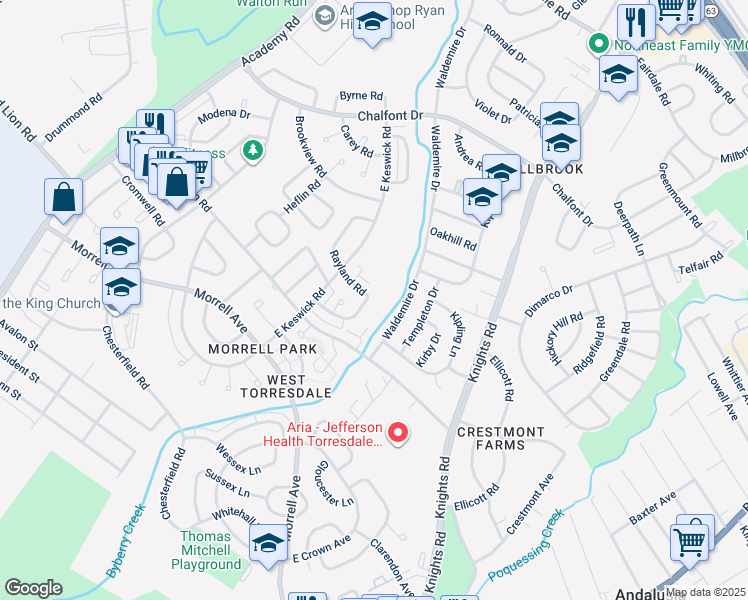 map of restaurants, bars, coffee shops, grocery stores, and more near 10797 Helmer Drive in Philadelphia