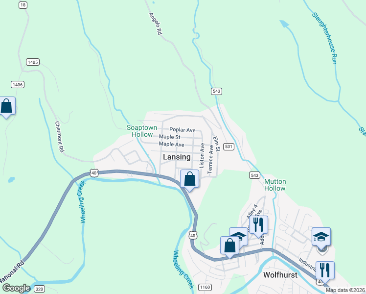 map of restaurants, bars, coffee shops, grocery stores, and more near 68620 Scott Street in Bridgeport