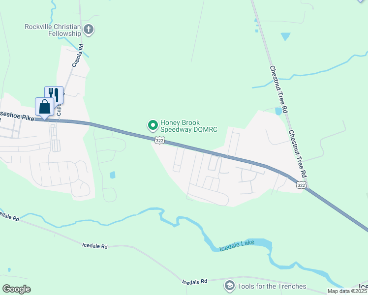 map of restaurants, bars, coffee shops, grocery stores, and more near 142 Keystone Court in Honey Brook